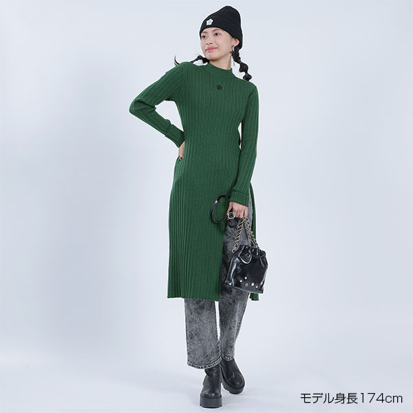 ワンポイントロングスリット ワンピース（グリーン）
