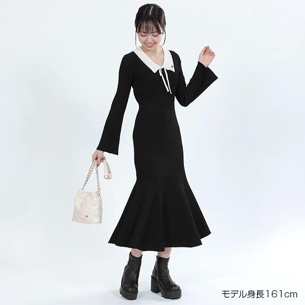 エポデイジー長袖マーメイド ワンピース（ブラック×ホワイト）