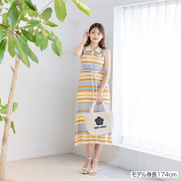 マルチボーダークロッシェポロ ワンピース（ブルー）
