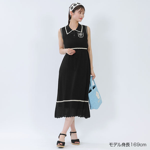 レトロロゴクロッシェポロ ワンピース（ブラック）