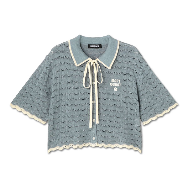 レトロロゴクロッシェポロ カーディガン（ブルー）