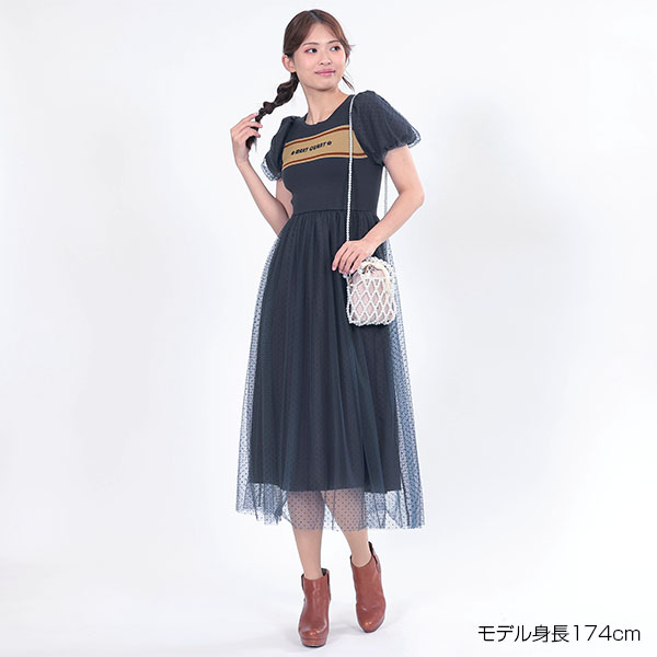レトロロゴライン ワンピース（ネイビー）