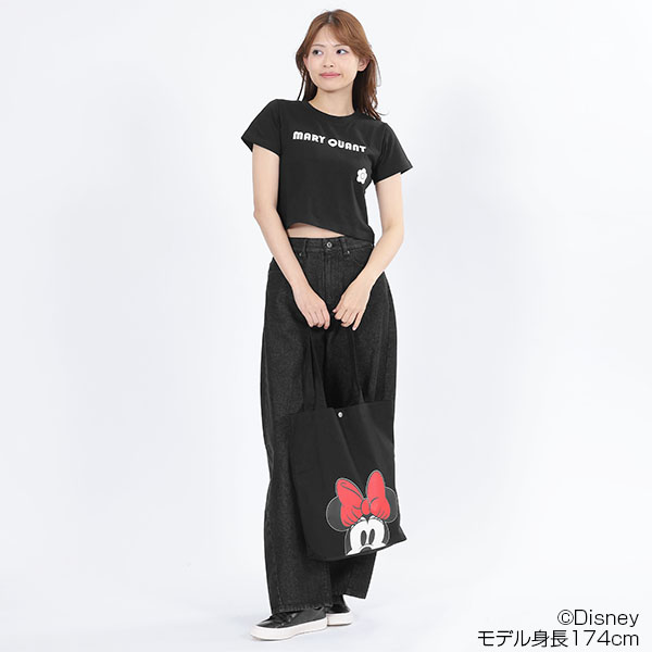 ミニーマウスデザインレトロロゴ Tシャツ（ブラック）