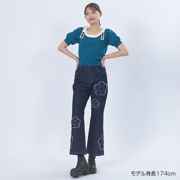 デイジーパッチデニム パンツ（ネイビー）