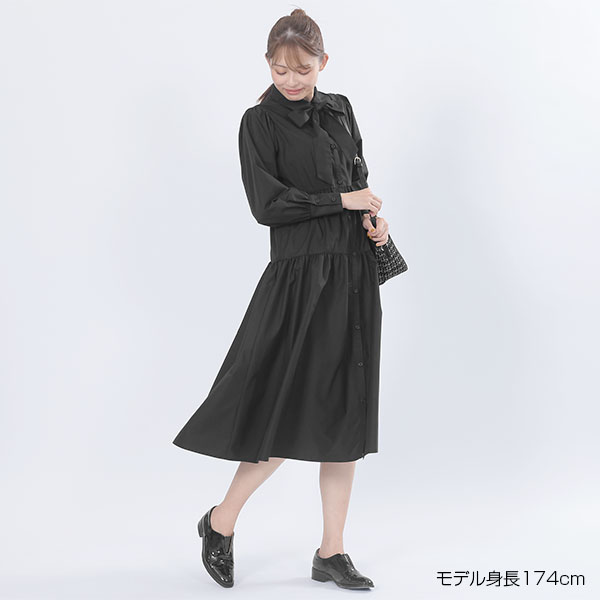 シャツリボン ワンピース（ブラック）