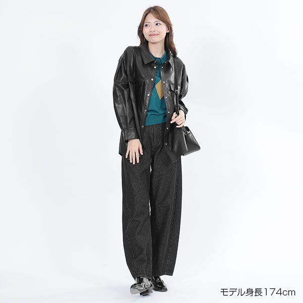 フェイクレザーシャツ ジャケット（ブラック）