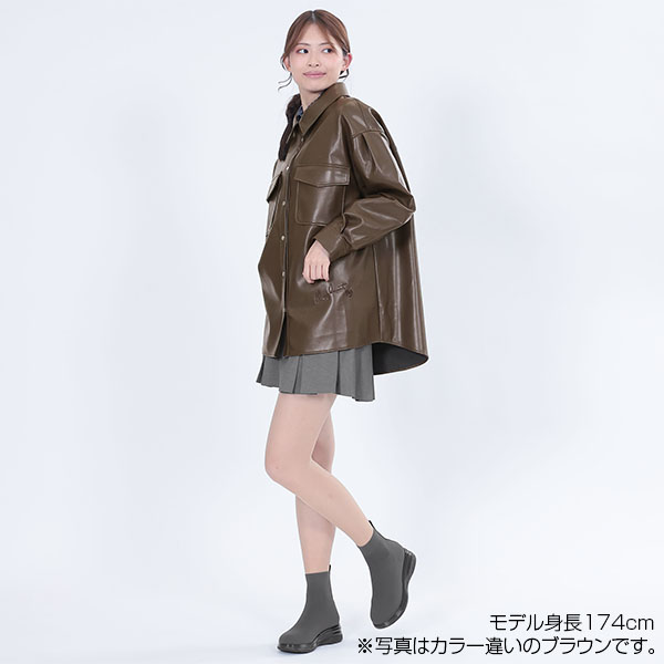 フェイクレザーシャツ ジャケット（ブラック）