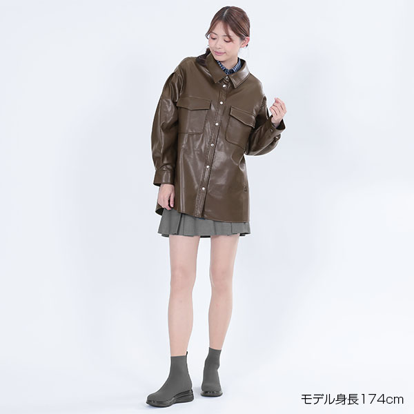 フェイクレザーシャツ ジャケット（ブラウン）