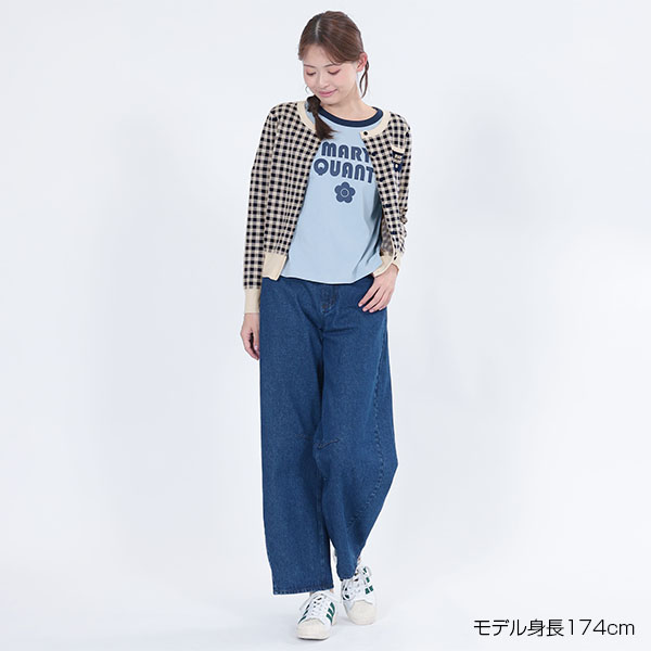 レトロロゴバイカラー カーディガン（ブルー）