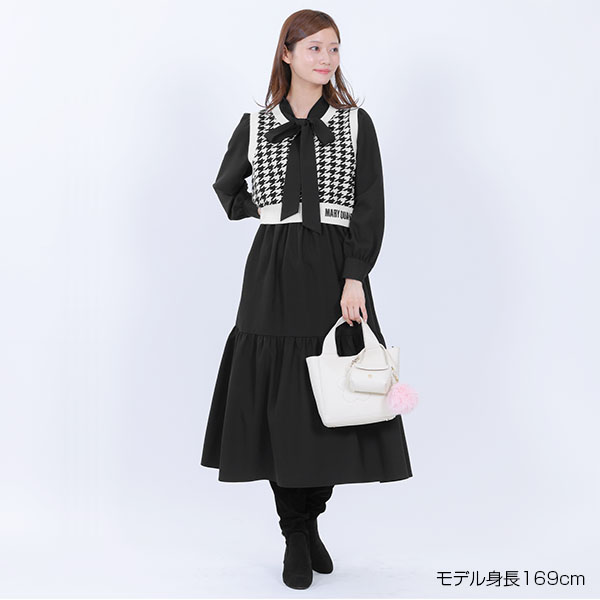 ニットベストコンビ ワンピース（ブラック）