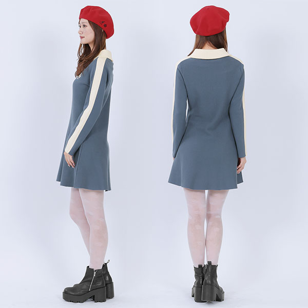 KANGOL×MQ ニット ワンピース（ブルー）