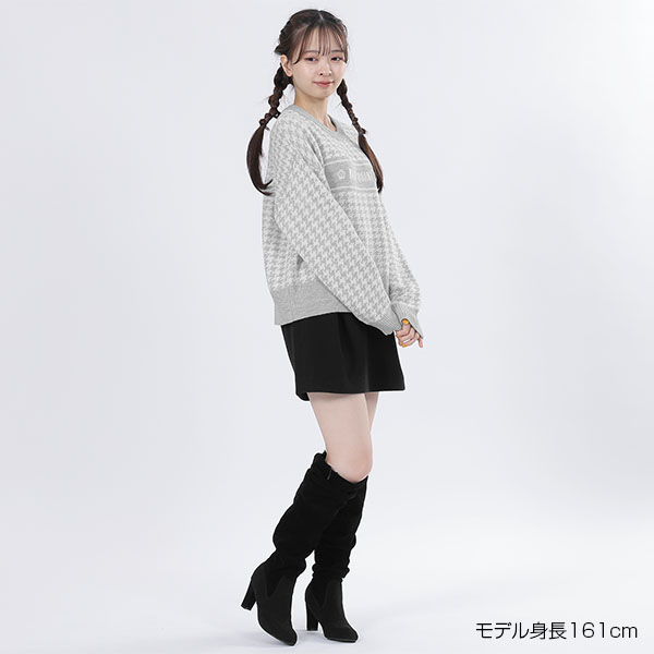 千鳥ロゴラインニット プルオーバー(グレー)