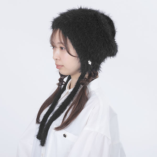 シャギーニット キャップ(ブラック)