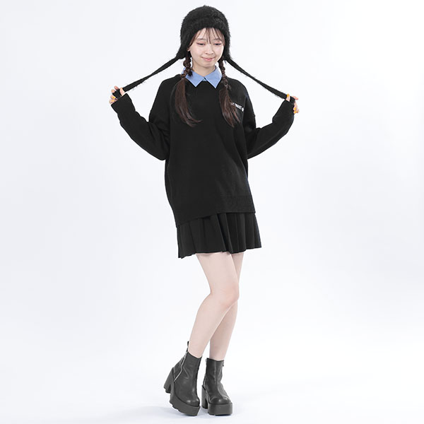 シャギーニット キャップ(ブラック)