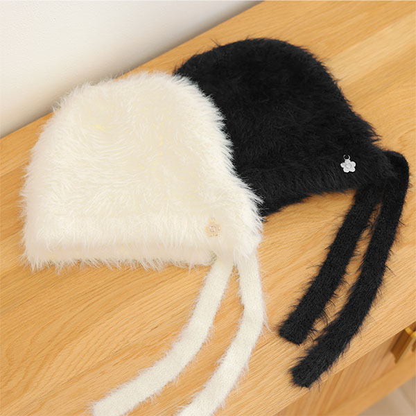 シャギーニット キャップ(ブラック)