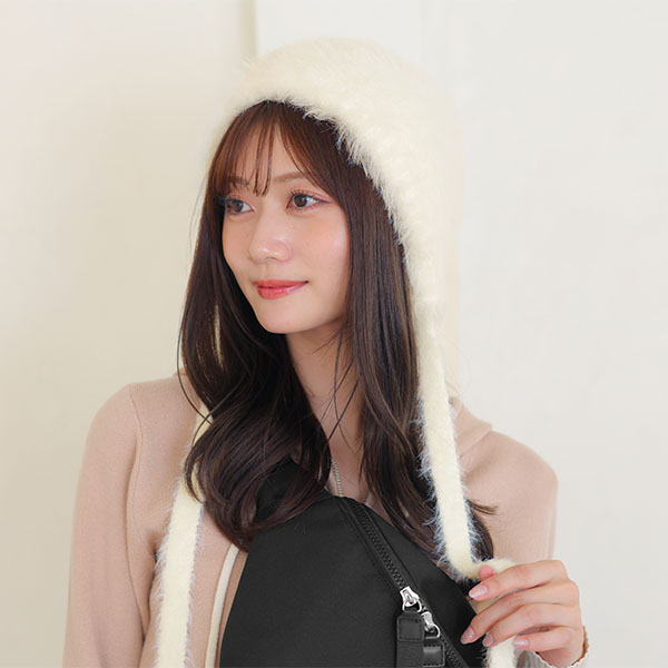 シャギーニット キャップ(ホワイト)