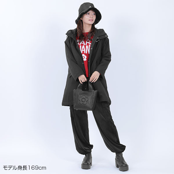 ロゴパデッド ロングコート（ブラック）