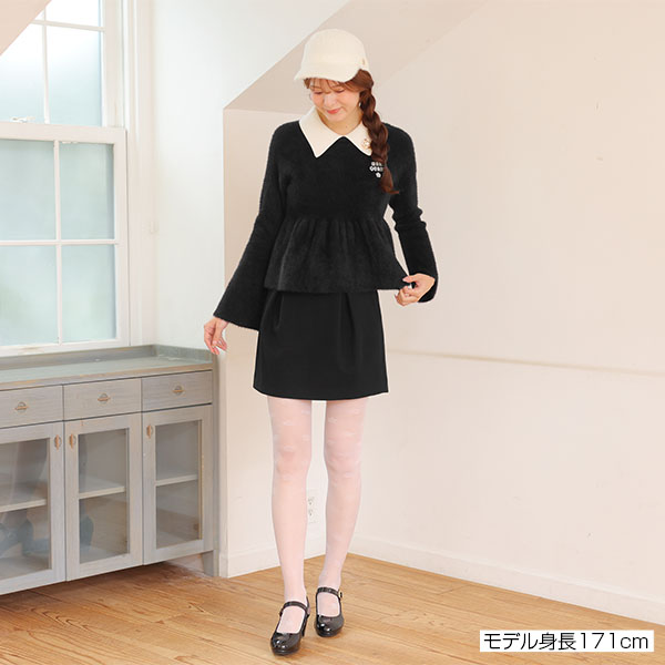 シャギーペプラム プルオーバー(ブラック)