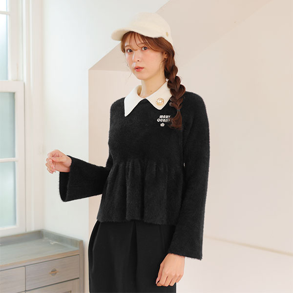 シャギーペプラム プルオーバー(ブラック)