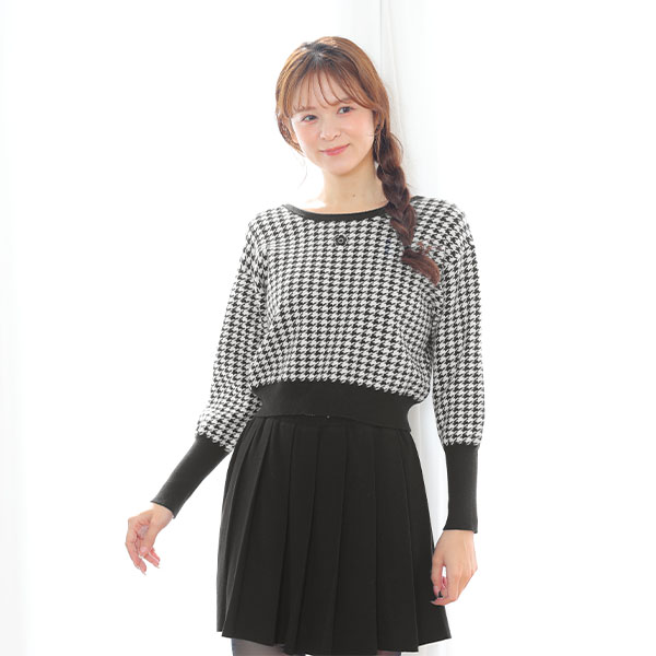 バックリボンニット プルオーバー(ブラック×ホワイト)