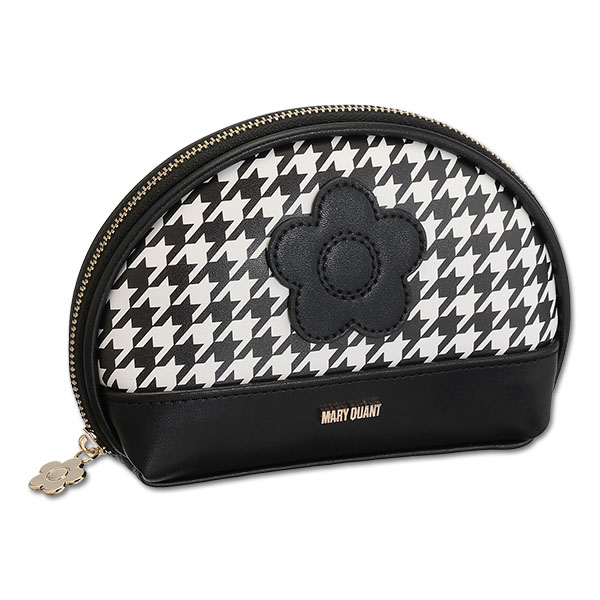 千鳥デイジーパッチ ラウンドポーチ（ブラック×ホワイト）