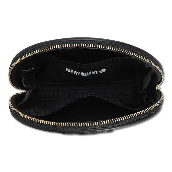 千鳥デイジーパッチ ラウンドポーチ(ブラック×ホワイト)