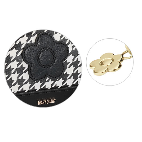 千鳥デイジーパッチ ラウンドポーチ(ブラック×ホワイト)