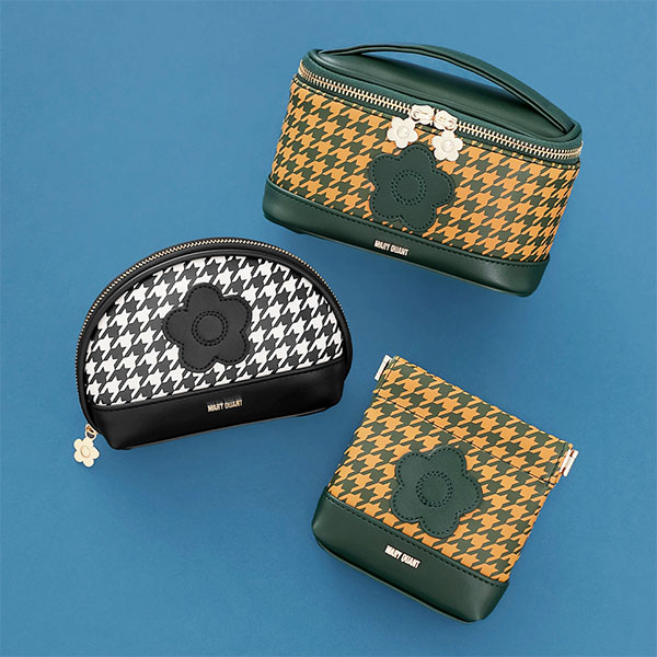 千鳥デイジーパッチ ラウンドポーチ(ブラック×ホワイト)