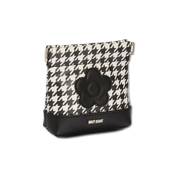 千鳥デイジーパッチ バネクチポーチ（ブラック×ホワイト）