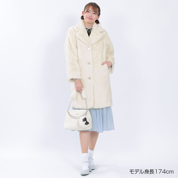 デイジーパールボタンファー ロングコート(アイボリー)