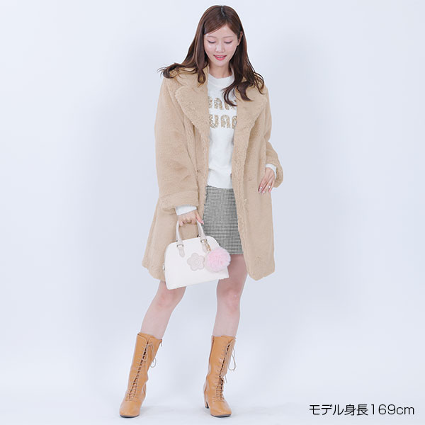 デイジーパールボタンファー ロングコート(ベージュ)