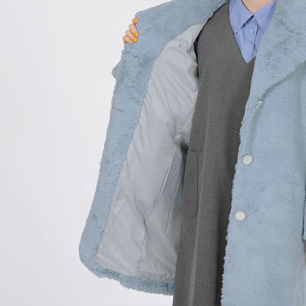 デイジーパールボタンファー ロングコート(ブルー)