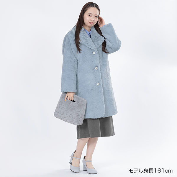 デイジーパールボタンファー ロングコート(ブルー)