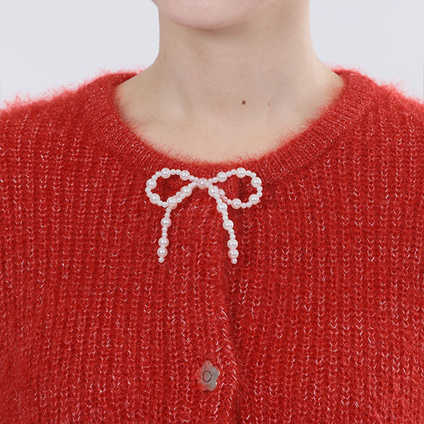 パールリボン カーディガン(レッド)