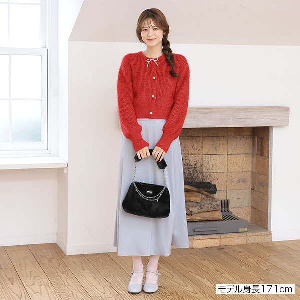 パールリボン カーディガン(レッド)