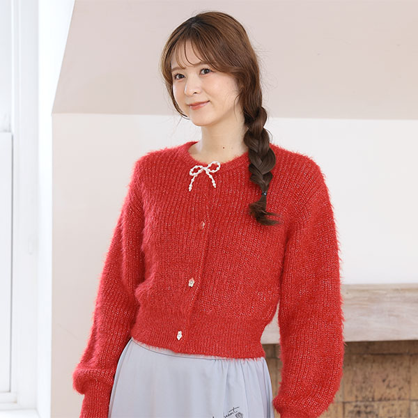 パールリボン カーディガン(レッド)