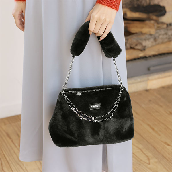 Wチェーンファー 2WAYショルダー(ブラック)