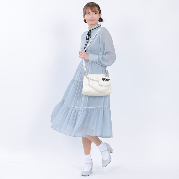 Wチェーンファー 2WAYショルダー(ホワイト)