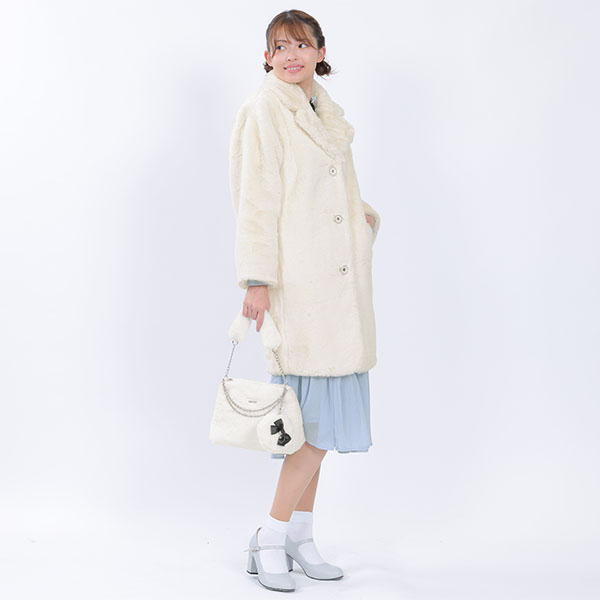 Wチェーンファー 2WAYショルダー(ホワイト)