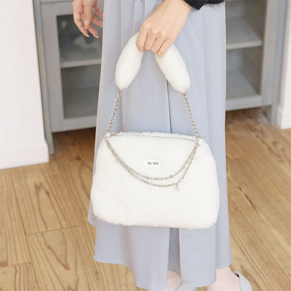 Wチェーンファー 2WAYショルダー(ホワイト)