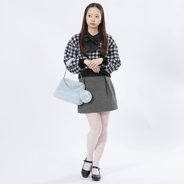 Wチェーンファー 2WAYショルダー(ブルー)