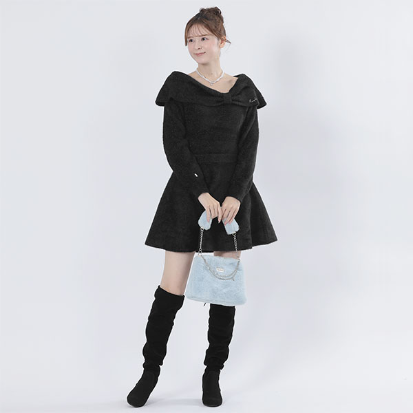 Wチェーンファー 2WAYショルダー(ブルー)