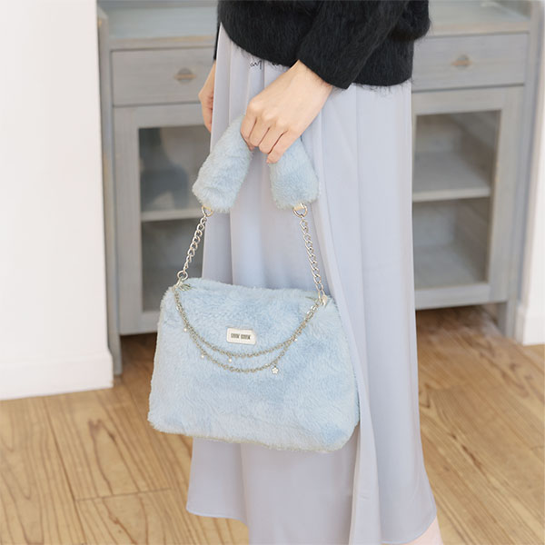 Wチェーンファー 2WAYショルダー(ブルー)