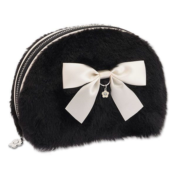 ファーリボン ラウンドポーチL（ブラック）