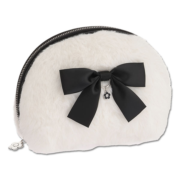 ファーリボン ラウンドポーチL（ホワイト）