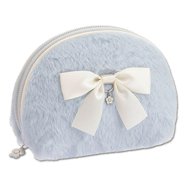 ファーリボン ラウンドポーチL（ブルー）