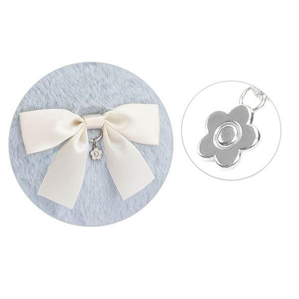 ファーリボン ラウンドポーチL(ブルー)