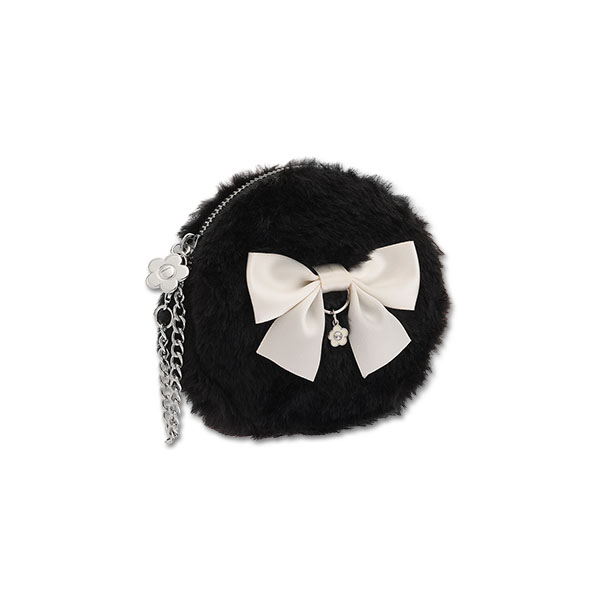 ファーリボン サークルポーチミニ（ブラック）