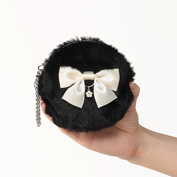 ファーリボン サークルポーチミニ(ブラック)