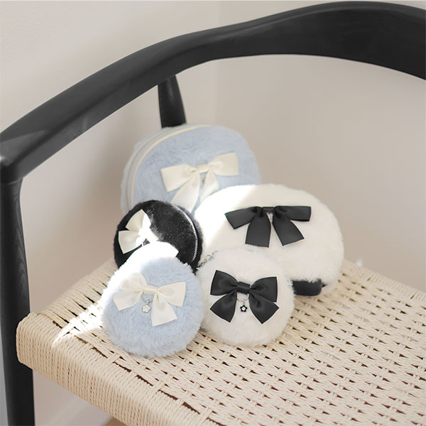 ファーリボン サークルポーチミニ(ブラック)